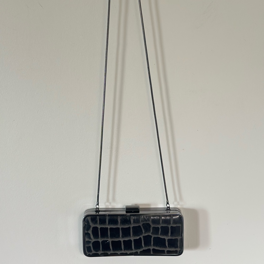 BCBGMaxAzria Black Crocodile Embossed Clutch Vintage